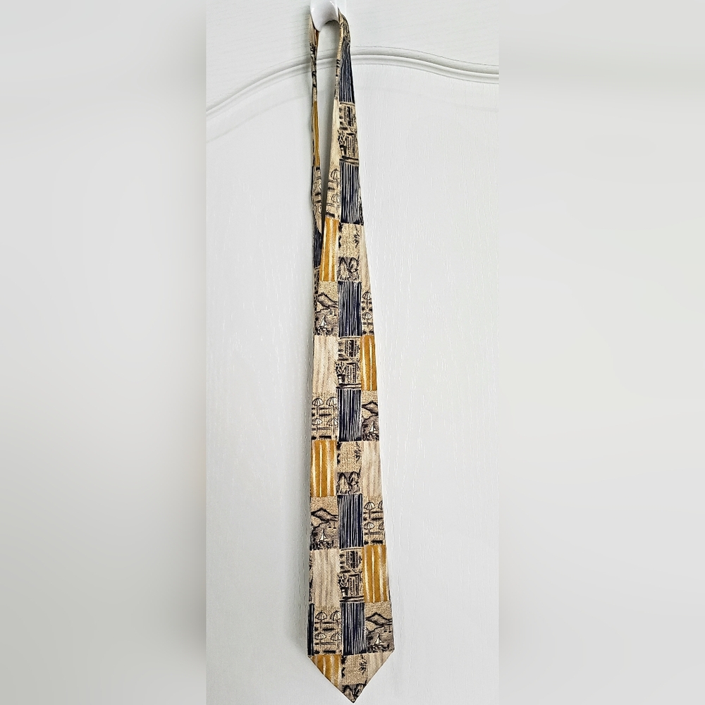 Ermenegildo Zegna Beige and Gold Patterned Tie